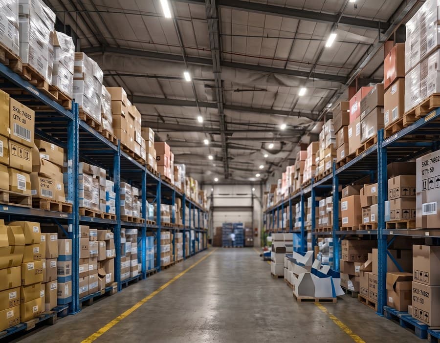 Warehouse aisle interior
