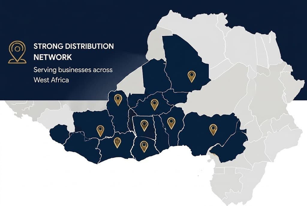 Map of West Africa showing Mersal Group's strong distribution network